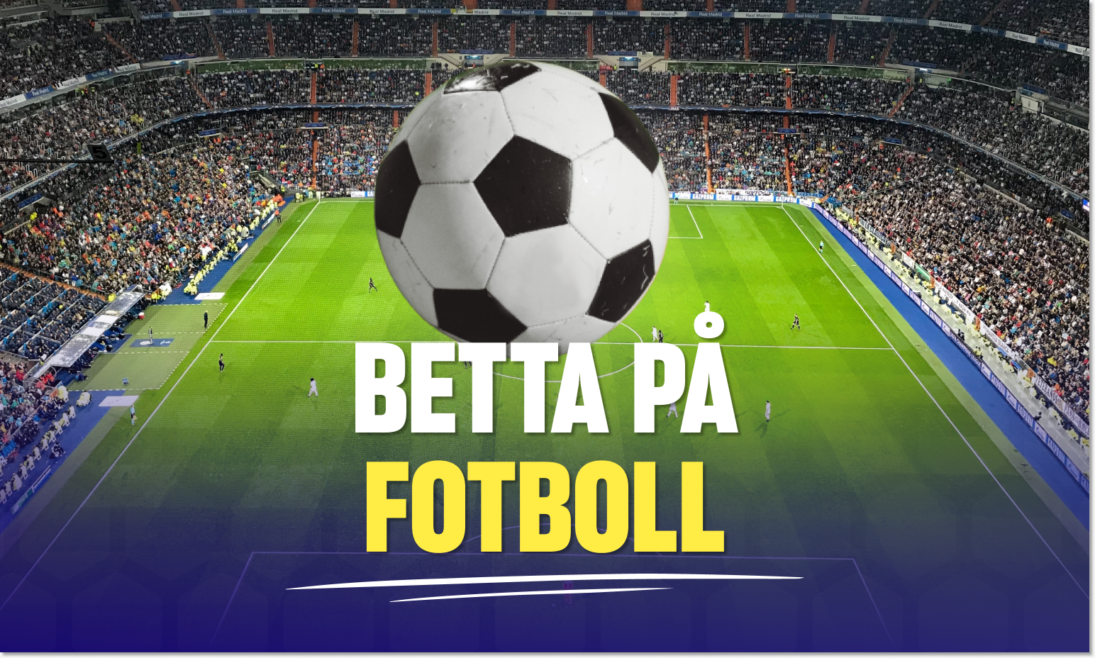 Fotbollsarena under pågående match med en fotboll centrerad i förgrunden.